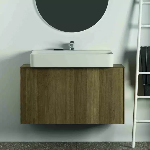 Dulap baza suspendat Ideal Standard Atelier Conca 1 sertar si blat cu decupaj central 100 cm finisaj nuc inchis [4]