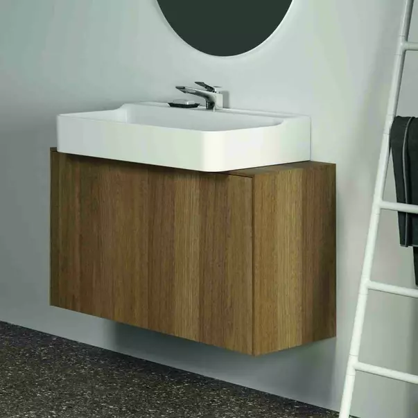 Dulap baza suspendat Ideal Standard Atelier Conca 1 sertar si blat cu decupaj central 100 cm finisaj nuc inchis [5]