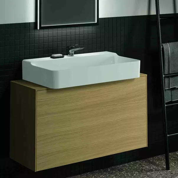 Dulap baza suspendat Ideal Standard Atelier Conca 1 sertar si blat cu decupaj central 100 cm finisaj stejar deschis [2]