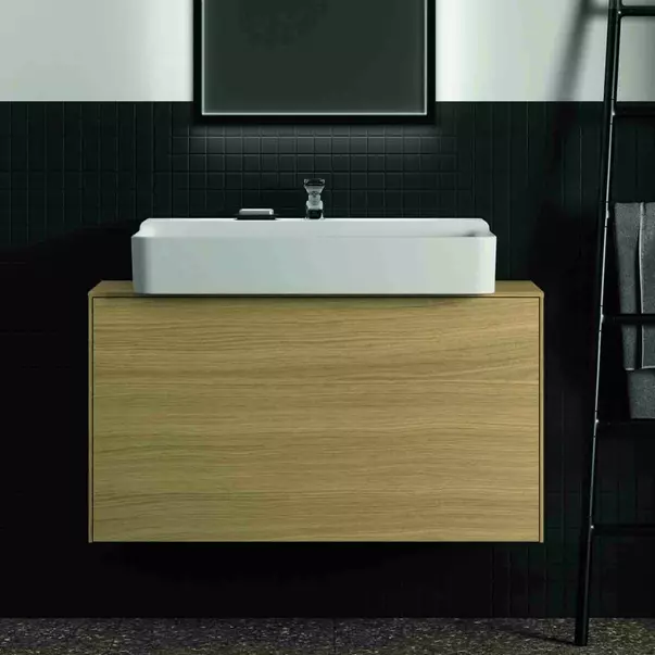 Dulap baza suspendat Ideal Standard Atelier Conca 1 sertar si blat cu decupaj central 100 cm finisaj stejar deschis [3]