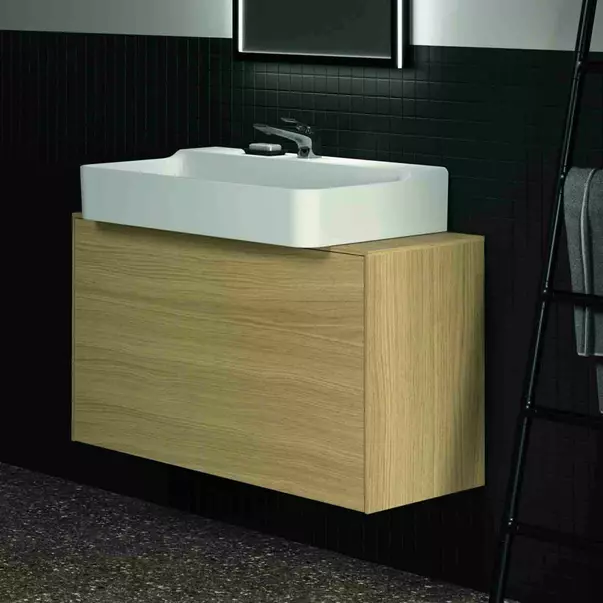 Dulap baza suspendat Ideal Standard Atelier Conca 1 sertar si blat cu decupaj central 100 cm finisaj stejar deschis [4]