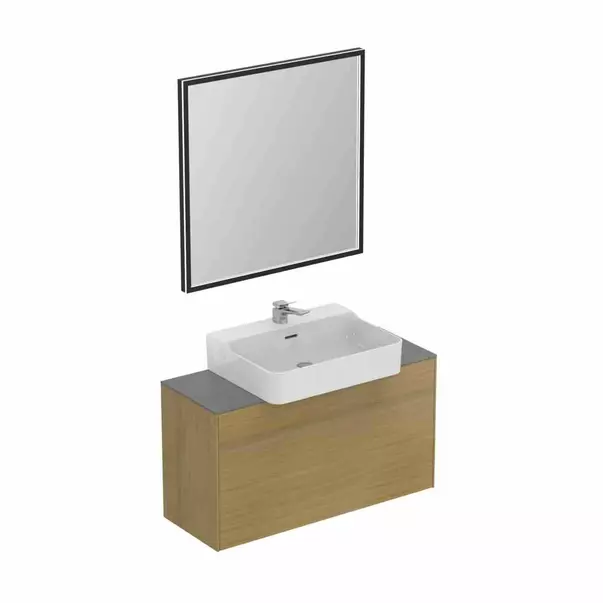 Dulap baza suspendat Ideal Standard Atelier Conca 1 sertar si blat cu decupaj central 100 cm finisaj stejar deschis [7]