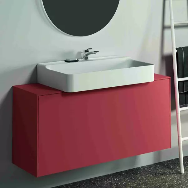 Dulap baza suspendat Ideal Standard Atelier Conca 1 sertar si blat cu decupaj central 120 cm rosu - oranj mat [3]