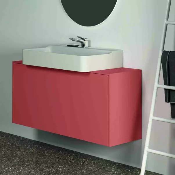 Dulap baza suspendat Ideal Standard Atelier Conca 1 sertar si blat cu decupaj central 120 cm rosu - oranj mat [5]