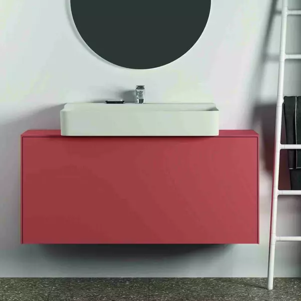 Dulap baza suspendat Ideal Standard Atelier Conca 1 sertar si blat cu decupaj central 120 cm rosu - oranj mat [6]