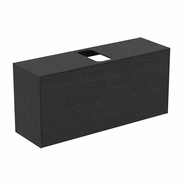 Mobilier Baie - Dulap baza suspendat Ideal Standard Atelier Conca 1 sertar si blat cu decupaj central 120 cm finisaj stejar inchis