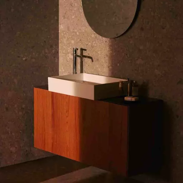 Mobilier Baie - Dulap baza suspendat Ideal Standard Atelier Conca 1 sertar si blat cu decupaj central 120 cm finisaj nuc inchis