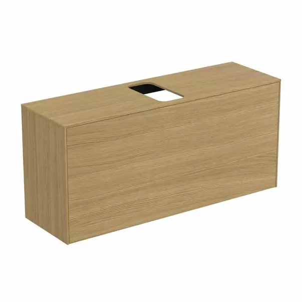 Mobilier Baie - Dulap baza suspendat Ideal Standard Atelier Conca 1 sertar si blat cu decupaj central 120 cm finisaj stejar deschis