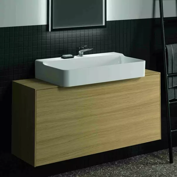 Dulap baza suspendat Ideal Standard Atelier Conca 1 sertar si blat cu decupaj central 120 cm finisaj stejar deschis [2]