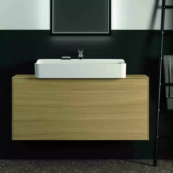 Dulap baza suspendat Ideal Standard Atelier Conca 1 sertar si blat cu decupaj central 120 cm finisaj stejar deschis [3]