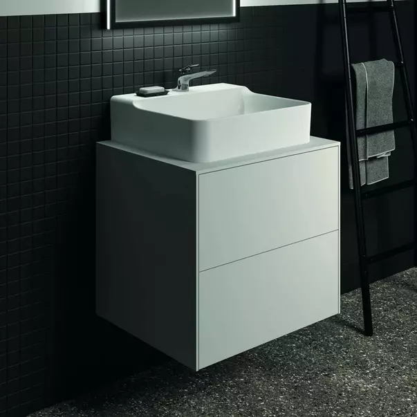 Dulap baza suspendat Ideal Standard Atelier Conca alb mat 2 sertare si blat cu decupaj central 60 cm [2]