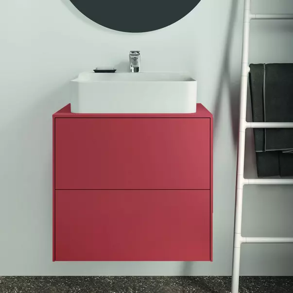  Dulapuri baie - Dulap baza suspendat Ideal Standard Atelier Conca rosu - oranj mat 2 sertare si blat cu decupaj central 60 cm