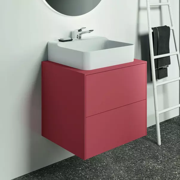 Dulap baza suspendat Ideal Standard Atelier Conca rosu - oranj mat 2 sertare si blat cu decupaj central 60 cm [3]