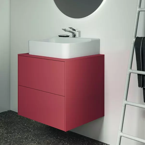 Dulap baza suspendat Ideal Standard Atelier Conca rosu - oranj mat 2 sertare si blat cu decupaj central 60 cm [4]