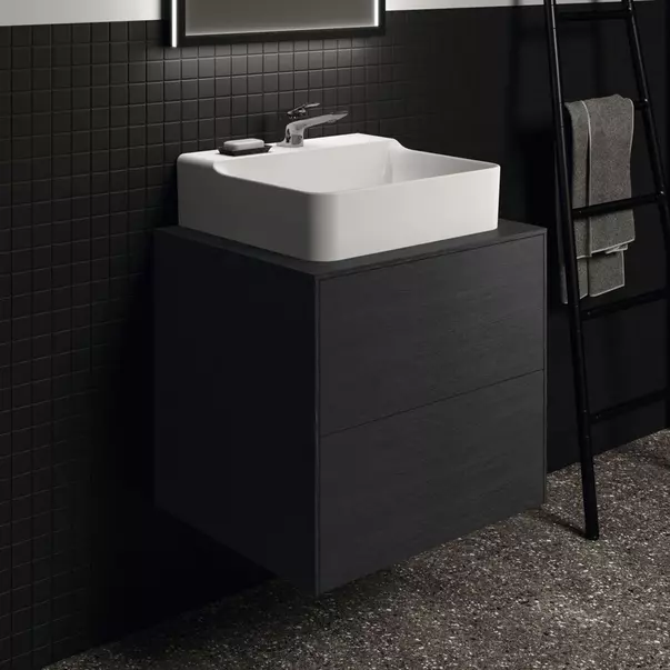 Dulap baza suspendat Ideal Standard Atelier Conca finisaj stejar inchis 2 sertare si blat cu decupaj central 60 cm [2]