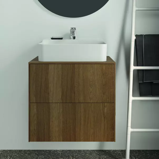  Dulapuri baie - Dulap baza suspendat Ideal Standard Atelier Conca finisaj nuc inchis 2 sertare si blat cu decupaj central 60 cm