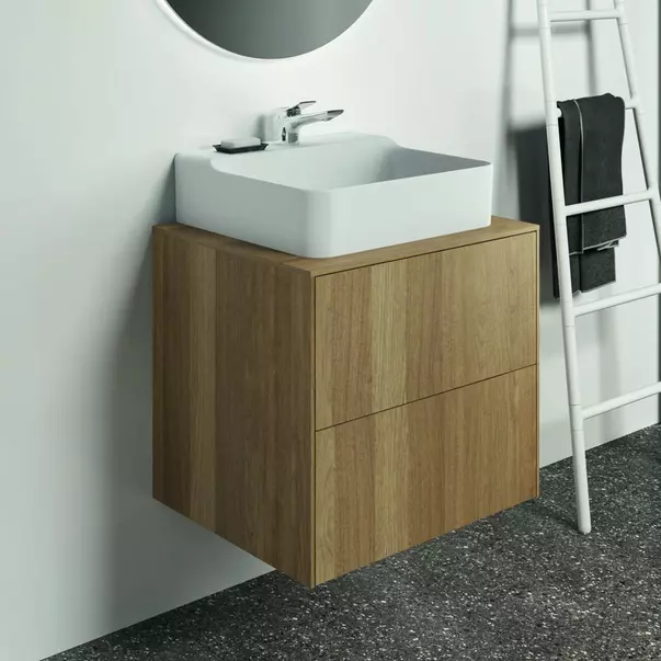 Dulap baza suspendat Ideal Standard Atelier Conca finisaj nuc inchis 2 sertare si blat cu decupaj central 60 cm [3]