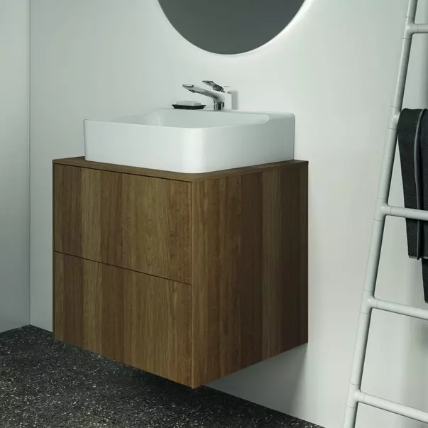 Dulap baza suspendat Ideal Standard Atelier Conca finisaj nuc inchis 2 sertare si blat cu decupaj central 60 cm [5]