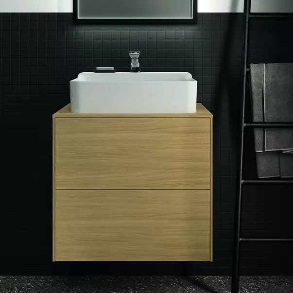 Dulap baza suspendat Ideal Standard Atelier Conca finisaj stejar deschis 2 sertare si blat cu decupaj central 60 cm [3]