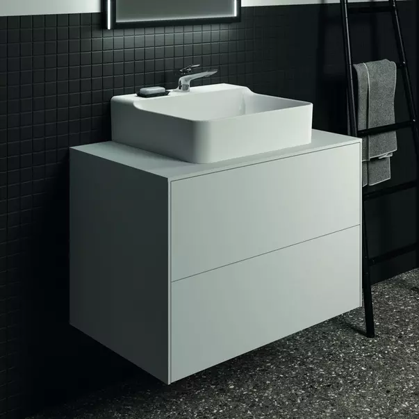 Dulap baza suspendat Ideal Standard Atelier Conca alb mat 2 sertare si blat cu decupaj central 80 cm [2]