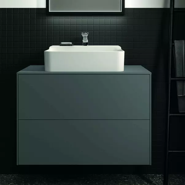Dulap baza suspendat Ideal Standard Atelier Conca antracit mat 2 sertare si blat cu decupaj central 80 cm [3]