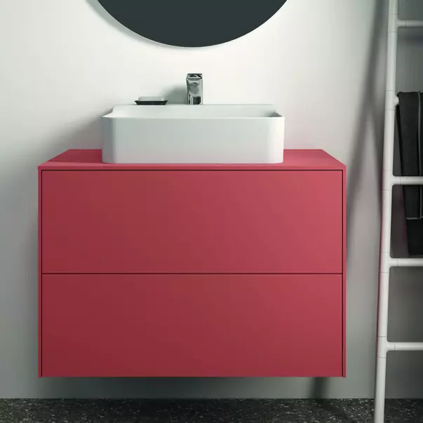 Dulap baza suspendat Ideal Standard Atelier Conca rosu - oranj mat 2 sertare si blat cu decupaj central 80 cm [3]