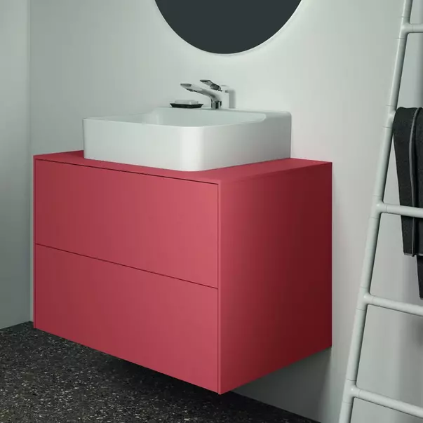 Dulap baza suspendat Ideal Standard Atelier Conca rosu - oranj mat 2 sertare si blat cu decupaj central 80 cm [4]