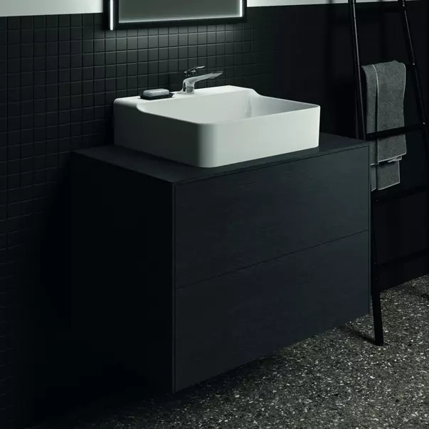 Dulap baza suspendat Ideal Standard Atelier Conca finisaj stejar inchis 2 sertare si blat cu decupaj central 80 cm [2]