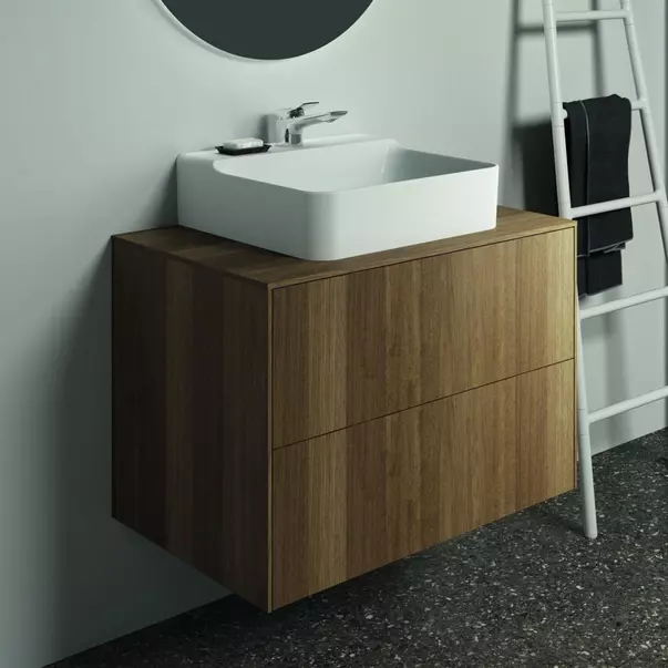 Dulap baza suspendat Ideal Standard Atelier Conca finisaj nuc inchis 2 sertare si blat cu decupaj central 80 cm [2]