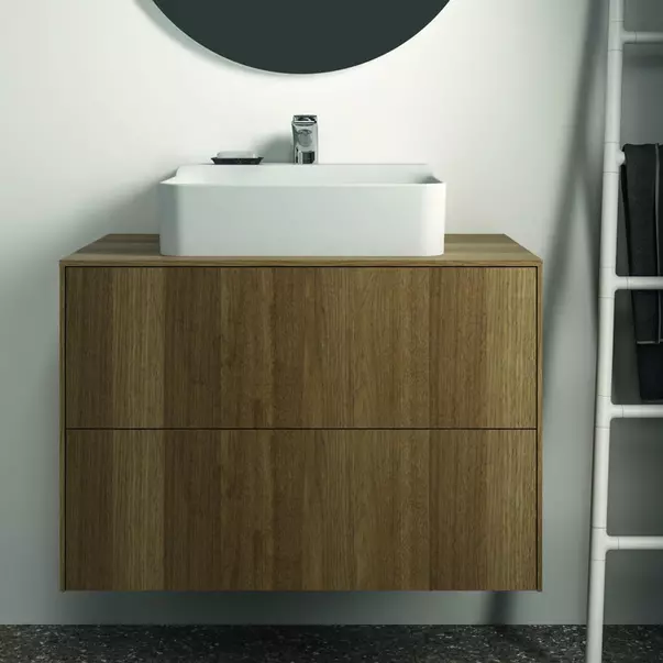 Dulap baza suspendat Ideal Standard Atelier Conca finisaj nuc inchis 2 sertare si blat cu decupaj central 80 cm [3]