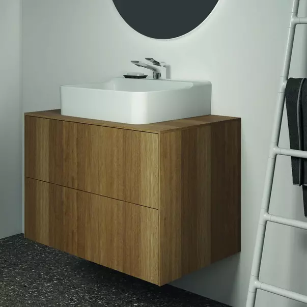 Dulap baza suspendat Ideal Standard Atelier Conca finisaj nuc inchis 2 sertare si blat cu decupaj central 80 cm [4]