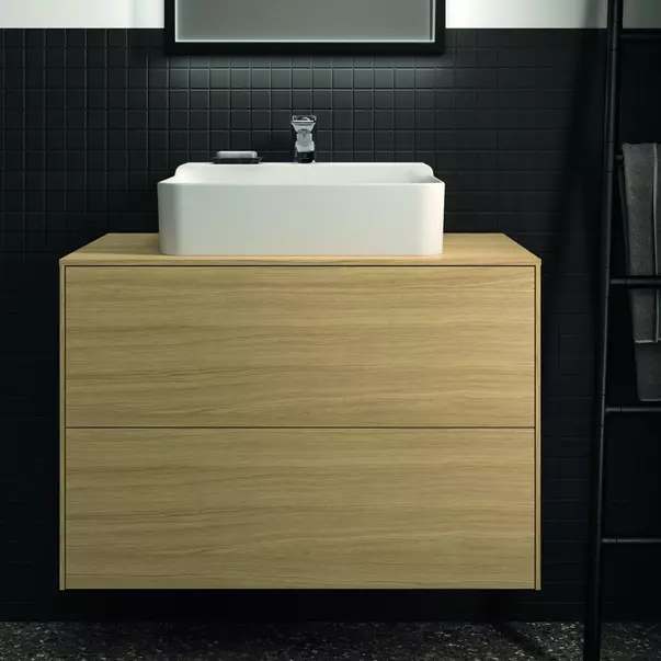  Dulapuri baie - Dulap baza suspendat Ideal Standard Atelier Conca finisaj stejar deschis 2 sertare si blat cu decupaj central 80 cm
