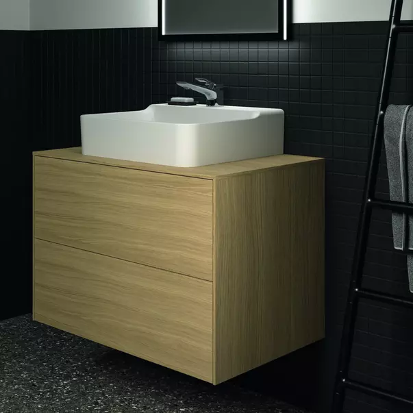 Dulap baza suspendat Ideal Standard Atelier Conca finisaj stejar deschis 2 sertare si blat cu decupaj central 80 cm [3]