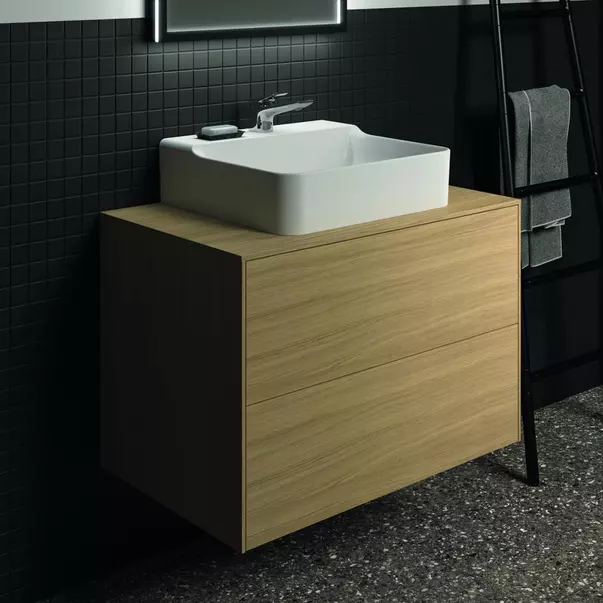 Dulap baza suspendat Ideal Standard Atelier Conca finisaj stejar deschis 2 sertare si blat cu decupaj central 80 cm [4]