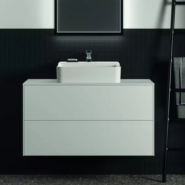 Mobilier Baie - Dulap baza suspendat Ideal Standard Atelier Conca alb mat 2 sertare si blat cu decupaj central 100 cm