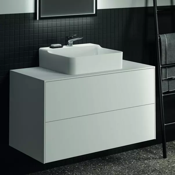 Dulap baza suspendat Ideal Standard Atelier Conca alb mat 2 sertare si blat cu decupaj central 100 cm [3]