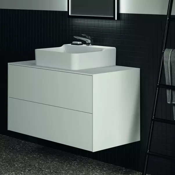 Dulap baza suspendat Ideal Standard Atelier Conca alb mat 2 sertare si blat cu decupaj central 100 cm [5]
