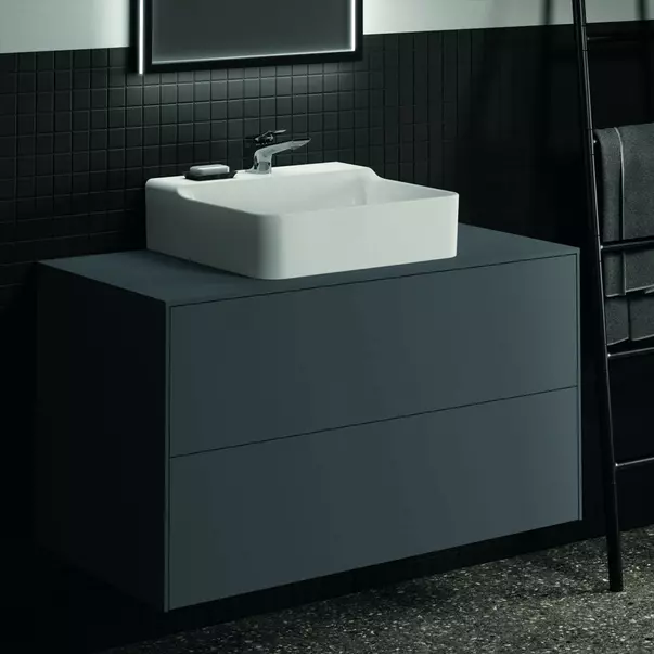 Dulap baza suspendat Ideal Standard Atelier Conca antracit mat 2 sertare si blat cu decupaj central 100 cm [2]