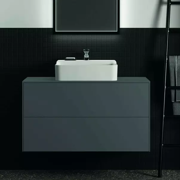 Dulap baza suspendat Ideal Standard Atelier Conca antracit mat 2 sertare si blat cu decupaj central 100 cm [3]