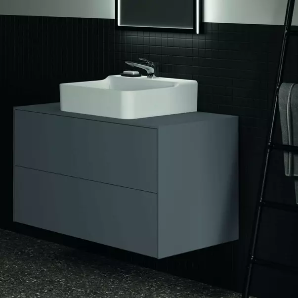 Dulap baza suspendat Ideal Standard Atelier Conca antracit mat 2 sertare si blat cu decupaj central 100 cm [4]