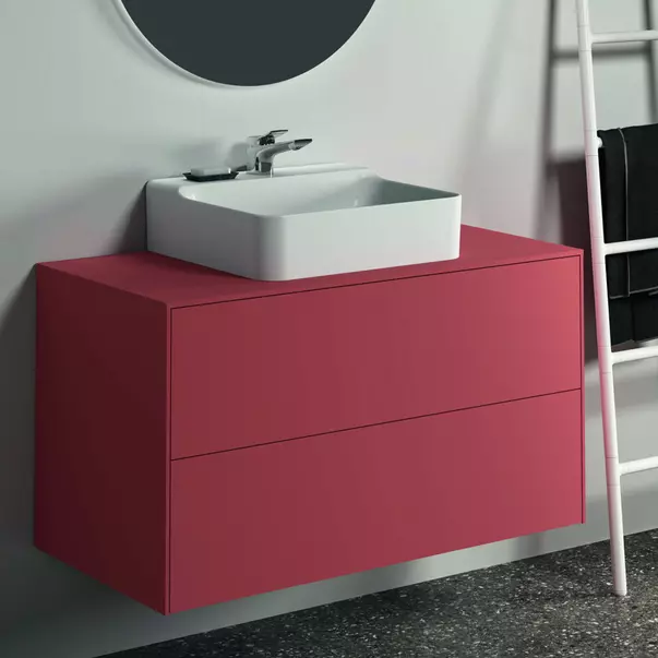 Dulap baza suspendat Ideal Standard Atelier Conca rosu - oranj mat 2 sertare si blat cu decupaj central 100 cm [2]