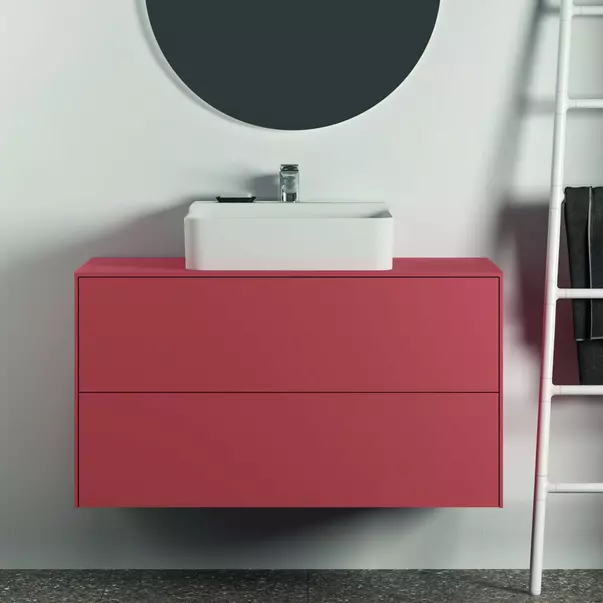 Dulap baza suspendat Ideal Standard Atelier Conca rosu - oranj mat 2 sertare si blat cu decupaj central 100 cm [3]