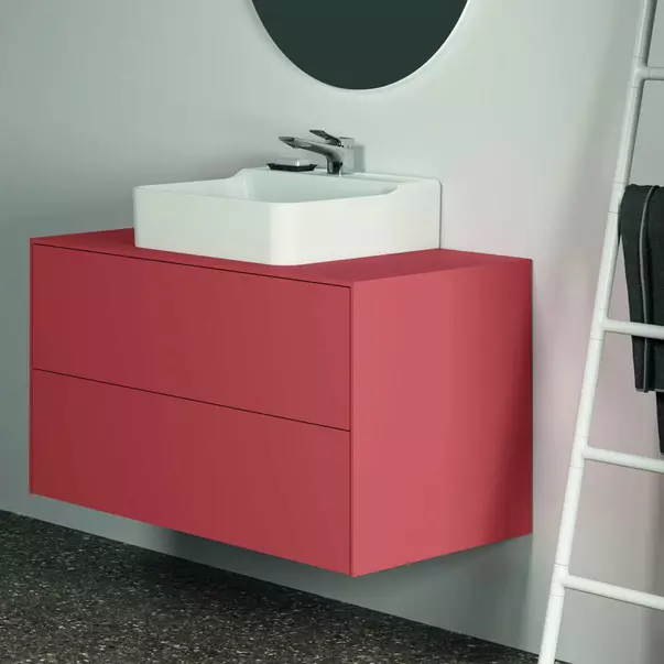 Dulap baza suspendat Ideal Standard Atelier Conca rosu - oranj mat 2 sertare si blat cu decupaj central 100 cm [4]