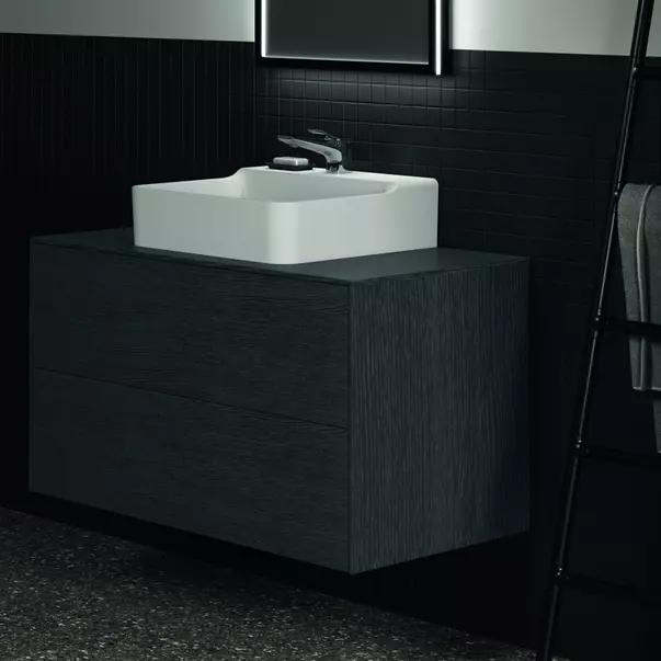 Dulap baza suspendat Ideal Standard Atelier Conca finisaj stejar inchis 2 sertare si blat cu decupaj central 100 cm [4]