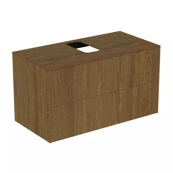  Dulapuri baie - Dulap baza suspendat Ideal Standard Atelier Conca finisaj nuc inchis 2 sertare si blat cu decupaj central 100 cm