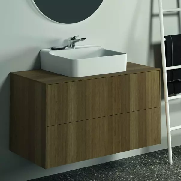 Dulap baza suspendat Ideal Standard Atelier Conca finisaj nuc inchis 2 sertare si blat cu decupaj central 100 cm [2]