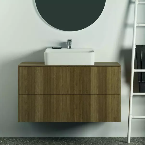 Dulap baza suspendat Ideal Standard Atelier Conca finisaj nuc inchis 2 sertare si blat cu decupaj central 100 cm [3]
