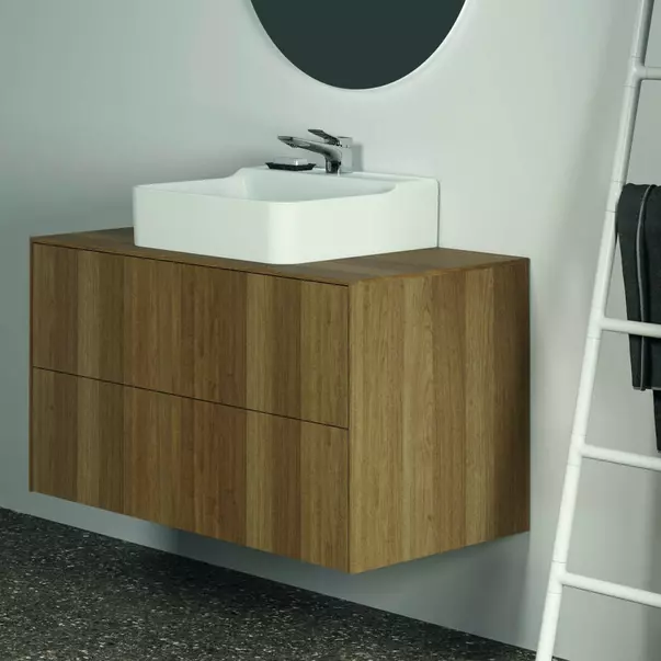 Dulap baza suspendat Ideal Standard Atelier Conca finisaj nuc inchis 2 sertare si blat cu decupaj central 100 cm [4]