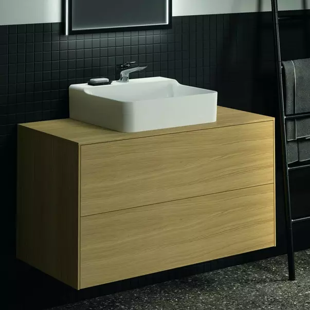 Dulap baza suspendat Ideal Standard Atelier Conca finisaj stejar deschis 2 sertare si blat cu decupaj central 100 cm [2]