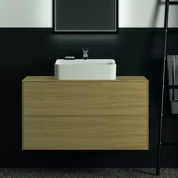 Dulap baza suspendat Ideal Standard Atelier Conca finisaj stejar deschis 2 sertare si blat cu decupaj central 100 cm [3]